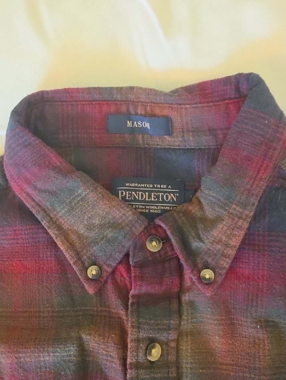 Pendleton Mason Men's Burgundy and Navy Plaid Button-Down Shirt